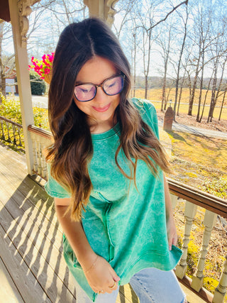 Green French Terry Acid Wash Hi Low Top