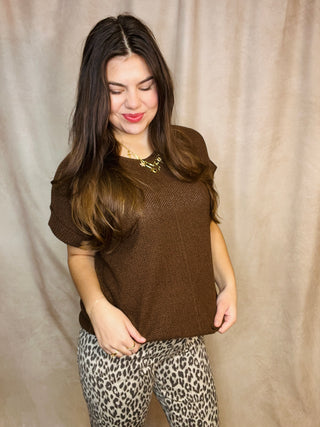 Brown Short Sleeve Sweater