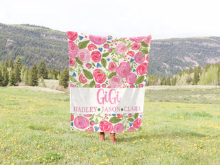 PREORDER Custom Field Of Pink Flowers Family Blanket