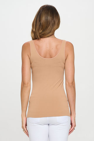 Tan Lady's V or U Neckline Reversible Seamless Tank