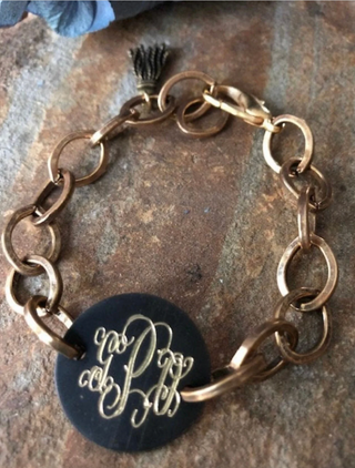 Monogram Gold Oval Link Bracelet-Gold Link Bracelet-Jewelry-Bride-Bridesmaid-Engraved-Acid Washed(Gold Oval Link Bracelet)