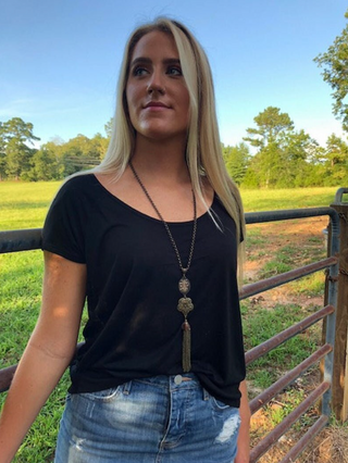 Necklace, Bronze, chain tassel, monogrammed, long 28 inch (Reece's long bronze chain tassel necklace)