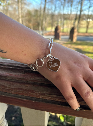 Heart Paperclip chain bracelet-Charm bracelet-Engraved Bracelet-Monogram bracelet
