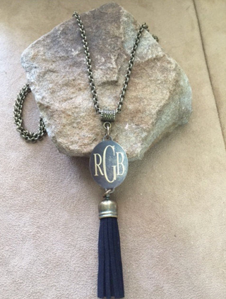 30" Engraved Tassel Necklace-Monogram Necklace-Personalized Necklace-Long