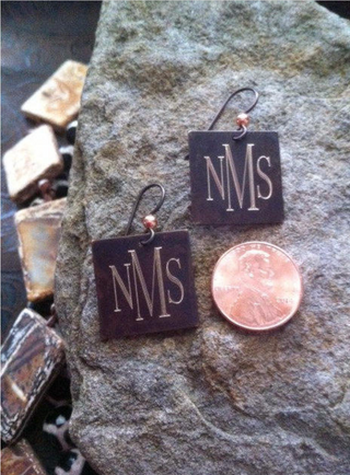 Brass Engraved Earrings-Engraved Earrings-Monogram Earrings-Square