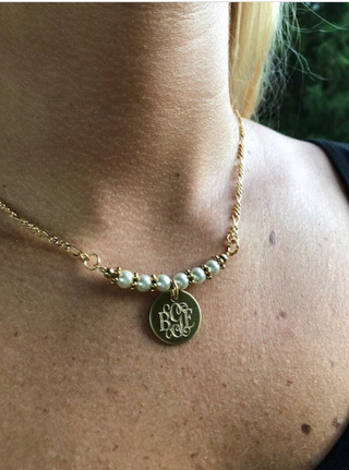 Blaine's Pearl Necklace, silver, gold, pearls, monogrammed, wedding, bride, bridesmaid