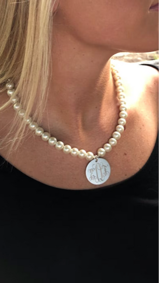 Necklace, Pearl, gold, silver, monogrammed, engraved, wedding, bride, bridesmaid (New Pearl Necklace)