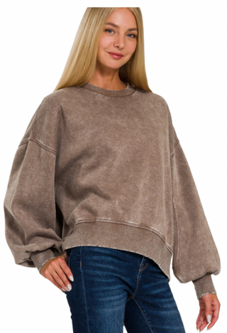 Mocha Acid Wash Pullover