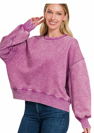 Plum Acid Wash Pullover