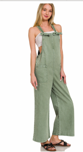 Olive Washed Overall Jumpsuit