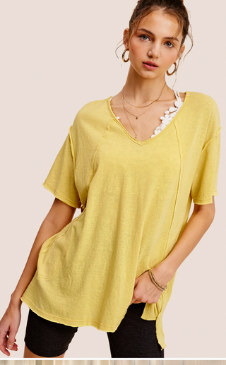 Lemon Stretchy V Neck Top