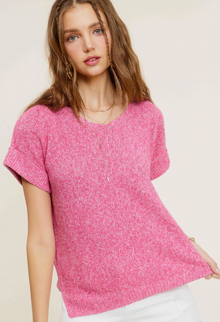 Candy Pink Short Sleeve Sweater Top