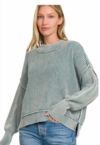 Ash Jade Ribbed Side Slit Sweater