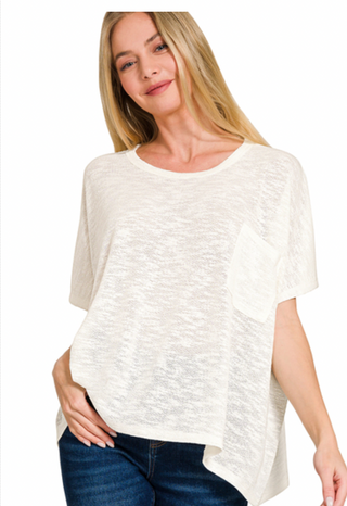 Ivory Slub Short Sleeve Knit Top