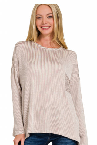 Ash Mocha Ribbed Striped Long Sleeve Top