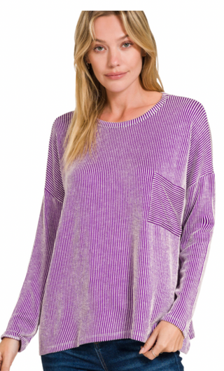 Violet Ribbed Striped Long Sleeve Top