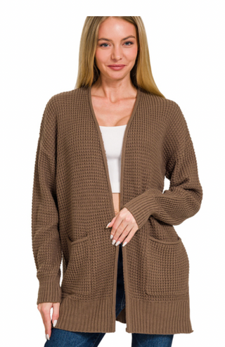 Brown Waffle Cardigan