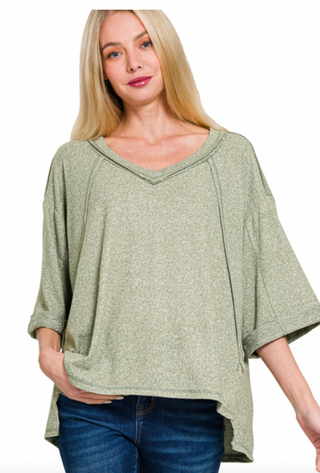 Light Olive Exposed Seam 3/4 Top