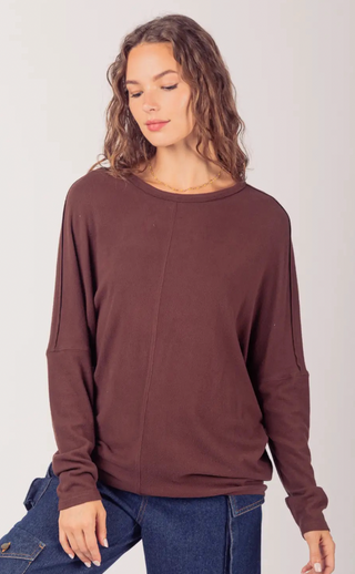 Chocolate Dolman Sleeve Butter Knit Tee