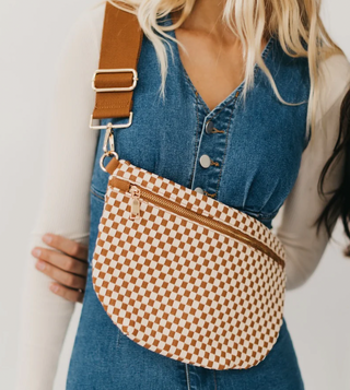 Brown & White Checkered Woven Pretty Simple Bag