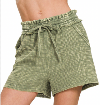 Light Olive Washed Gauze Shorts