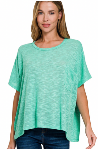 Mint Slub Short Sleeve Knit Top