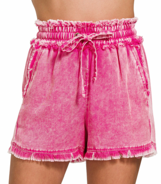 Hot Pink Mineral Washed Shorts