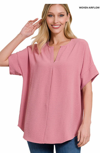 Light Rose Split Neck Air Flow Top