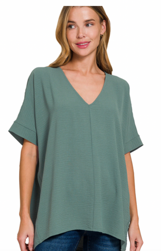 Ash Jade Woven V Neck Top