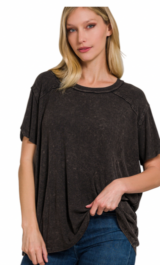 Ash Black Ribbed Boat Neck Top