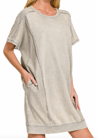 Sleet Terry Acid Wash Short Sleeve Dress