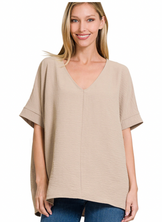 Light Mocha Woven Air Flow Top