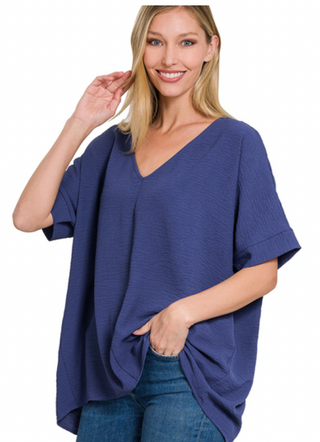Light Navy Woven Air Flow Top