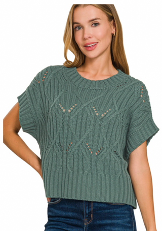 Ash Jade Cable Knit Short Sleeve Sweater