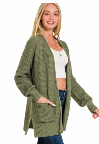 Light Olive Waffle Cardigan