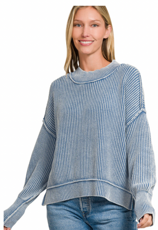 Dusty Blue Oversized Cropped Sweater