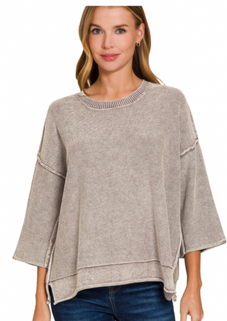 Mocha 3/4 Sleeve Boxy Sweater