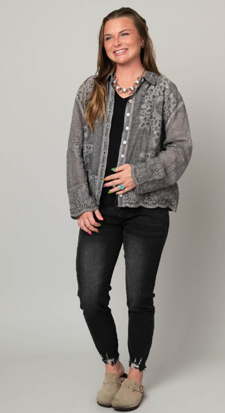 Black Embroider Button Top