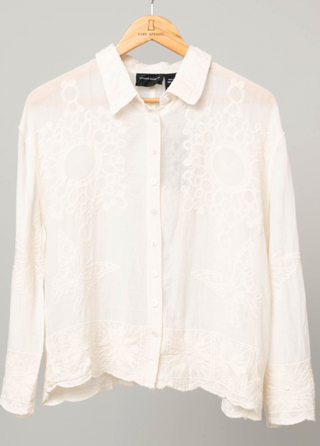 Natural Embroider Button Top
