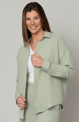Sage Cotton Gauze Button Up Top