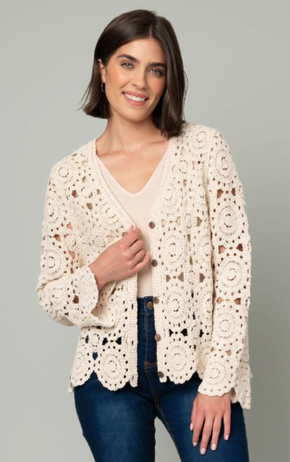 Natural Crochet Button Cardigan