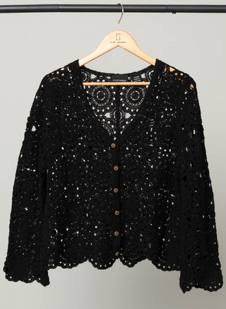 Black Crochet Button Cardigan