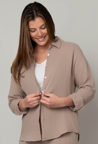 Natural Cotton Gauze Button Up Top