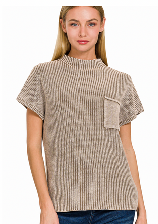 Mocha Mock Neck Short Sleeve Sweater