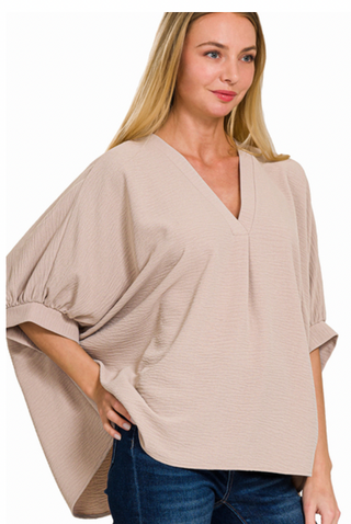 Ash Mocha Air Flow Puff Sleeve Top