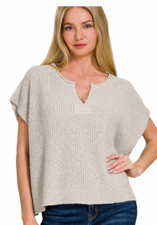 Bone Short Sleeve Rolled Patch Sweater