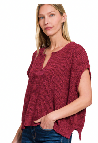 Cabernet Short Sleeve Rolled Patch Sweater