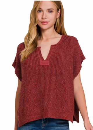 Rust Short Sleeve Rolled Patch Sweater