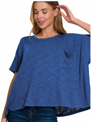 Light Navy Short Sleeve Knit Top