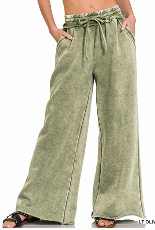 Light Olive Fleece Palazzo Pants